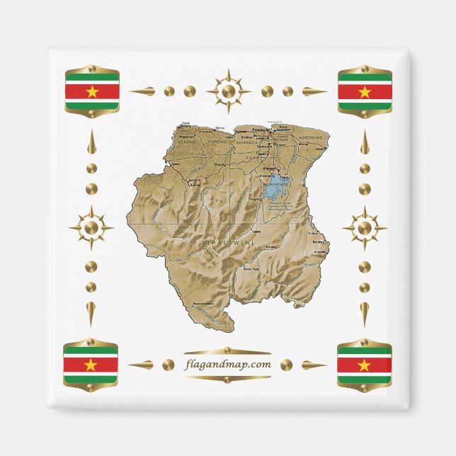 Suriname Map + Flags Magnet (Front)