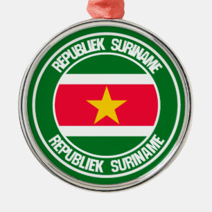 Suriname Round Emblem Metal Tree Decoration