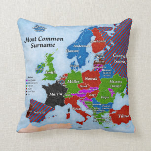 Surnames Europe Map Pillow