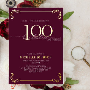 Surprise 100 & Fabulous Burgundy & Gold Birthday