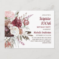 Surprise 100th Birthday Burgundy Blush Pink Floral