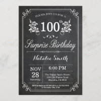 Surprise 100th Birthday Invitation Chalkboard