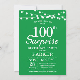 Surprise 100th Birthday Invitation Green