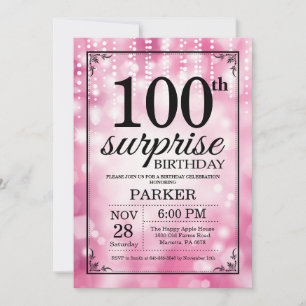 Surprise 100th Birthday Invitation Pink Glitter