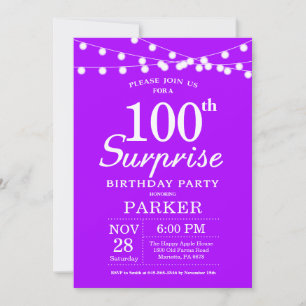 Surprise 100th Birthday Invitation Purple Lavender