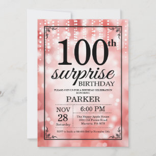 Surprise 100th Birthday Invitation Red Glitter
