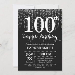 Surprise 100th Birthday Invitation Silver Glitter