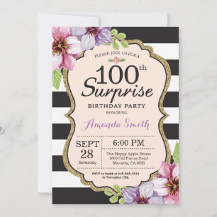 Surprise 100th Birthday Invitation Women Floral