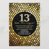Surprise 13th Birthday Black and Gold Glitter