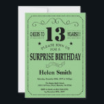 Surprise 13th Birthday Black and Green Invitation<br><div class="desc">Surprise 13th Birthday Invitation Black and Green Typography. Black and Green Background. Kids Birthday. Male Men or Women Birthday. Kids Boy or Girl Lady Teen Teenage Bday Invite. 13th 15th 16th 18th 20th 21st 30th 40th 50th 60th 70th 80th 90th 100th. Any Age. For further customisation, please click the "Customise...</div>