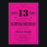Surprise 13th Birthday Black and Hot Pink Invitation<br><div class="desc">Surprise 13th Birthday Invitation Black and Hot Pink Typography. Black and Hot Pink Background. Kids Birthday. Male Men or Women Birthday. Kids Boy or Girl Lady Teen Teenage Bday Invite. 13th 15th 16th 18th 20th 21st 30th 40th 50th 60th 70th 80th 90th 100th. Any Age. For further customisation, please click...</div>