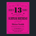 Surprise 13th Birthday Black and Hot Pink Invitation<br><div class="desc">Surprise 13th Birthday Invitation Black and Hot Pink Typography. Black and Hot Pink Background. Kids Birthday. Male Men or Women Birthday. Kids Boy or Girl Lady Teen Teenage Bday Invite. 13th 15th 16th 18th 20th 21st 30th 40th 50th 60th 70th 80th 90th 100th. Any Age. For further customisation, please click...</div>