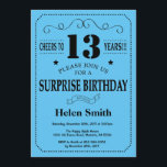 Surprise 13th Birthday Invitation Black and Blue<br><div class="desc">Surprise 13th Birthday Invitation Black and Blue Typography. Black and Blue Background. Kids Birthday. Male Men or Women Birthday. Kids Boy or Girl Lady Teen Teenage Bday Invite. 13th 15th 16th 18th 20th 21st 30th 40th 50th 60th 70th 80th 90th 100th. Any Age. For further customisation, please click the "Customise...</div>