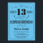 Surprise 13th Birthday Invitation Black and Blue<br><div class="desc">Surprise 13th Birthday Invitation Black and Blue Typography. Black and Blue Background. Kids Birthday. Male Men or Women Birthday. Kids Boy or Girl Lady Teen Teenage Bday Invite. 13th 15th 16th 18th 20th 21st 30th 40th 50th 60th 70th 80th 90th 100th. Any Age. For further customisation, please click the "Customise...</div>