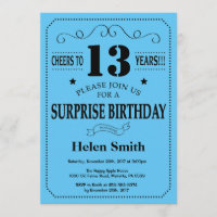 Surprise 13th Birthday Invitation Black and Blue