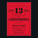 Surprise 13th Birthday Invitation Black and Red<br><div class="desc">Surprise 13th Birthday Invitation Black and Red Typography. Black and Red Background. Kids Birthday. Male Men or Women Birthday. Kids Boy or Girl Lady Teen Teenage Bday Invite. 13th 15th 16th 18th 20th 21st 30th 40th 50th 60th 70th 80th 90th 100th. Any Age. For further customisation, please click the "Customise...</div>
