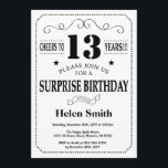 Surprise 13th Birthday Invitation Black and White<br><div class="desc">Surprise 13th Birthday Invitation Black and White Typography. Black and White Background. Kids Birthday. Male Men or Women Birthday. Kids Boy or Girl Lady Teen Teenage Bday Invite. 13th 15th 16th 18th 20th 21st 30th 40th 50th 60th 70th 80th 90th 100th. Any Age. For further customisation, please click the "Customise...</div>