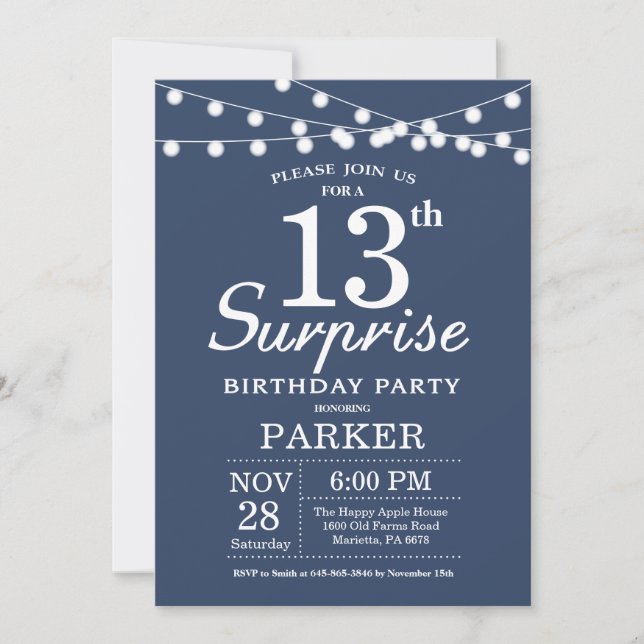 Surprise 13th Birthday Invitation Blue (Front)