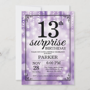 Surprise 13th Birthday Invitation Purple Glitter