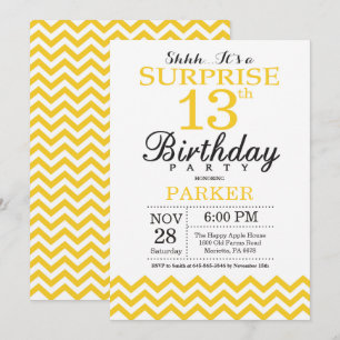 Surprise 13th Birthday Invitation Yellow Chevron