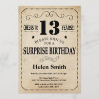 Surprise 13th Birthday Rustic Vintage Retro