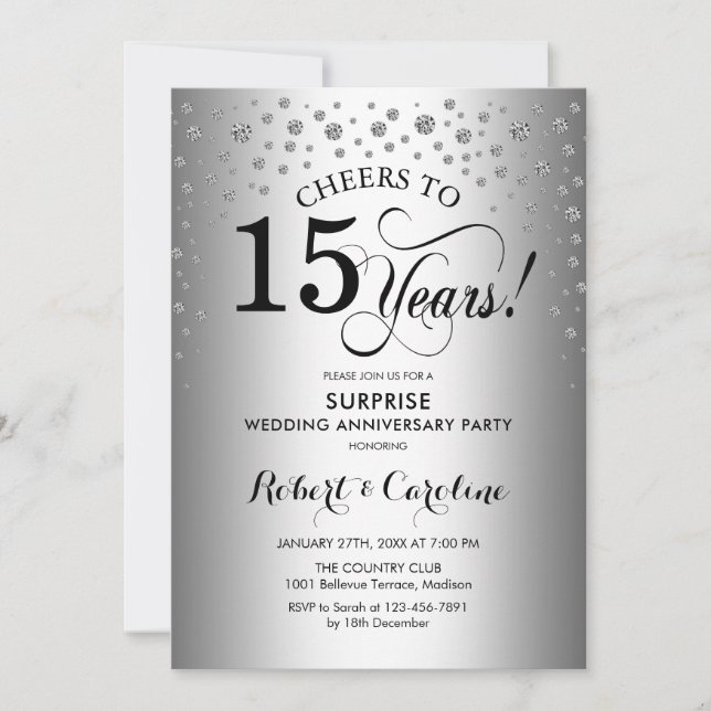 Surprise 15th Anniversary Party - Silver Black Invitation (Front)