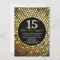 Surprise 15th Birthday Black and Gold Glitter