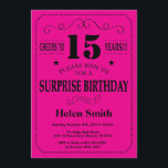 Surprise 15th Birthday Black and Hot Pink Invitation<br><div class="desc">Surprise 15th Birthday Invitation Black and Hot Pink Typography. Black and Hot Pink Background. Kids Birthday. Male Men or Women Birthday. Kids Boy or Girl Lady Teen Teenage Bday Invite. 13th 15th 16th 18th 20th 21st 30th 40th 50th 60th 70th 80th 90th 100th. Any Age. For further customisation, please click...</div>