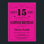 Surprise 15th Birthday Black and Hot Pink Invitation<br><div class="desc">Surprise 15th Birthday Invitation Black and Hot Pink Typography. Black and Hot Pink Background. Kids Birthday. Male Men or Women Birthday. Kids Boy or Girl Lady Teen Teenage Bday Invite. 13th 15th 16th 18th 20th 21st 30th 40th 50th 60th 70th 80th 90th 100th. Any Age. For further customisation, please click...</div>