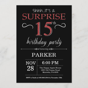 Surprise 15th Birthday Invitation Black and Red
