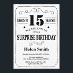 Surprise 15th Birthday Invitation Black and White<br><div class="desc">Surprise 15th Birthday Invitation Black and White Typography. Black and White Background. Kids Birthday. Male Men or Women Birthday. Kids Boy or Girl Lady Teen Teenage Bday Invite. 13th 15th 16th 18th 20th 21st 30th 40th 50th 60th 70th 80th 90th 100th. Any Age. For further customisation, please click the "Customise...</div>