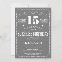 Surprise 15th Birthday Invitation Grey and White
