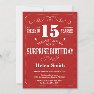 Surprise 15th Birthday Invitation Red and White