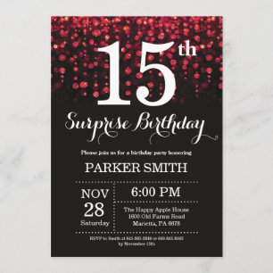 Surprise 15th Birthday Invitation Red Glitter