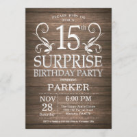 Surprise 15th Birthday Invitation Rustic Wood