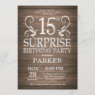 Surprise 15th Birthday Invitation Rustic Wood
