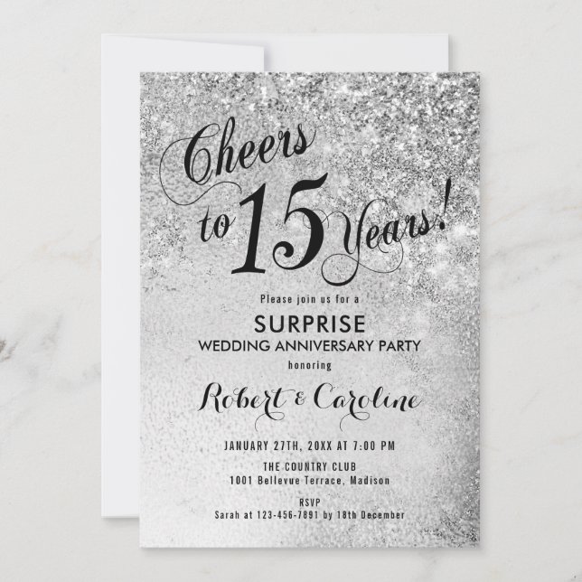 Surprise 15th Wedding Anniversary - Silver Invitation (Front)