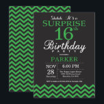 Surprise 16th Birthday Black and Green Chevron Invitation<br><div class="desc">Surprise 16th Birthday Invitation with Black and Green Chevron. Chalkboard. Kids Birthday. Boy or Girl Bday Invite. For further customisation,  please click the "Customise it" button and use our design tool to modify this template.</div>