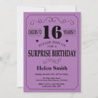 Surprise 16th Birthday Black and Purple
