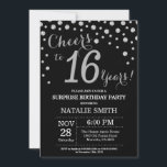 Surprise 16th Birthday Black and Silver Diamond Invitation<br><div class="desc">Surprise 16th Birthday Invitation with Black and Silver Glitter Diamond Background. Silver Confetti. Kids Birthday. Boy or  Girl Birthday. For further customisation,  please click the "Customise it" button and use our design tool to modify this template.</div>