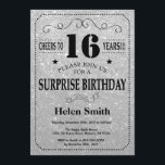 Surprise 16th Birthday Black and Silver Glitter Invitation<br><div class="desc">Surprise 16th Birthday Invitation Black and Silver Glitter Typography. Black and Silver Glitter Background. Kids Birthday. Male Men or Women Birthday. Kids Boy or Girl Lady Teen Teenage Bday Invite. 13th 15th 16th 18th 20th 21st 30th 40th 50th 60th 70th 80th 90th 100th. Any Age. For further customisation, please click...</div>