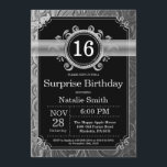 Surprise 16th Birthday Black and Silver Glitter Invitation<br><div class="desc">Surprise 16th Birthday Invitation with Black and Silver Glitter Background. Kids Birthday. Male Men or Women Birthday. Kids Boy or Girl Lady Teen Teenage Bday Invite. 13th 15th 16th 18th 20th 21st 30th 40th 50th 60th 70th 80th 90th 100th. Any Age. For further customisation, please click the "Customise it" button...</div>