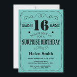 Surprise 16th Birthday Black and Teal Invitation<br><div class="desc">Surprise 16th Birthday Invitation Black and Teal Typography. Black and Teal Aqua Turquoise Background. Kids Birthday. Male Men or Women Birthday. Kids Boy or Girl Lady Teen Teenage Bday Invite. 13th 15th 16th 18th 20th 21st 30th 40th 50th 60th 70th 80th 90th 100th. Any Age. For further customisation, please click...</div>