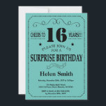 Surprise 16th Birthday Black and Teal Invitation<br><div class="desc">Surprise 16th Birthday Invitation Black and Teal Typography. Black and Teal Aqua Turquoise Background. Kids Birthday. Male Men or Women Birthday. Kids Boy or Girl Lady Teen Teenage Bday Invite. 13th 15th 16th 18th 20th 21st 30th 40th 50th 60th 70th 80th 90th 100th. Any Age. For further customisation, please click...</div>