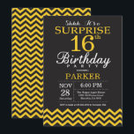 Surprise 16th Birthday Black and Yellow Chevron Invitation<br><div class="desc">Surprise 16th Birthday Invitation with Black and Yellow Chevron. Chalkboard. Kids Birthday. Boy or Girl Bday Invite. For further customisation,  please click the "Customise it" button and use our design tool to modify this template.</div>