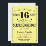 Surprise 16th Birthday Black and Yellow Invitation<br><div class="desc">Surprise 16th Birthday Invitation Black and Yellow Typography. Black and Yellow Background. Kids Birthday. Male Men or Women Birthday. Kids Boy or Girl Lady Teen Teenage Bday Invite. 13th 15th 16th 18th 20th 21st 30th 40th 50th 60th 70th 80th 90th 100th. Any Age. For further customisation, please click the "Customise...</div>