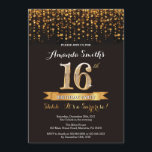 Surprise 16th Birthday Invitation Black and Gold<br><div class="desc">Surprise 16th Birthday Invitation. Black and Gold Glitter. Adult Birthday Party Invite. Women or Men Bday Bash. For further customisation,  please click the "Customise it" button and use our design tool to modify this template.</div>