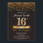 Surprise 16th Birthday Invitation Black and Gold<br><div class="desc">Surprise 16th Birthday Invitation. Black and Gold Glitter. Adult Birthday Party Invite. Women or Men Bday Bash. For further customisation,  please click the "Customise it" button and use our design tool to modify this template.</div>