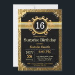 Surprise 16th Birthday Invitation Black and Gold<br><div class="desc">Surprise 16th Birthday Invitation with Black and Gold Glitter Background. Adult Birthday. Male Men or Women Birthday. Kids Boy or Girl Lady Teen Teenage Bday Invite. 13th 15th 16th 18th 20th 21st 30th 40th 50th 60th 70th 80th 90th 100th. Any Age. For further customisation, please click the "Customise it" button...</div>