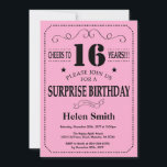 Surprise 16th Birthday Invitation Black and Pink<br><div class="desc">Surprise 16th Birthday Invitation Black and Pink Typography. Black and Pink Background. Kids Birthday. Male Men or Women Birthday. Kids Boy or Girl Lady Teen Teenage Bday Invite. 13th 15th 16th 18th 20th 21st 30th 40th 50th 60th 70th 80th 90th 100th. Any Age. For further customisation, please click the "Customise...</div>